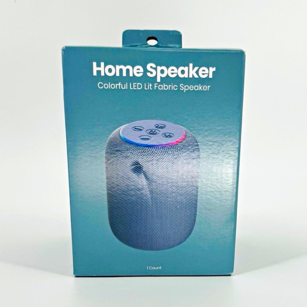 Home Speaker Portable LED Illuminated Fabric Speaker USB-C 3.5mm Blue Gray